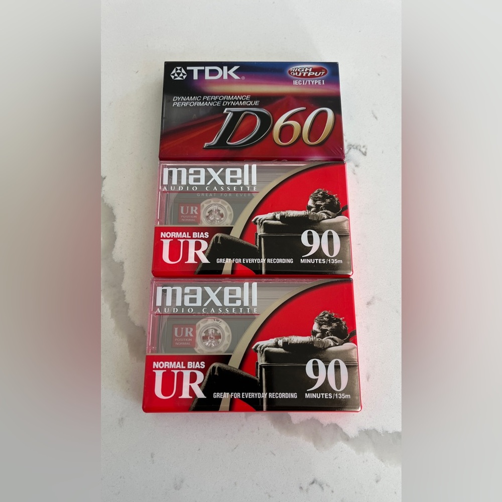 Lot Of 3 Maxell UR 90 Minute / TDK D60 Blank Audio Cassette Tapes NEW